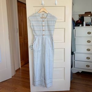 mo:vint striped linen jumpsuit, size S